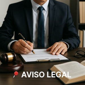 Documento legal firmado en oficina representando el Aviso Legal